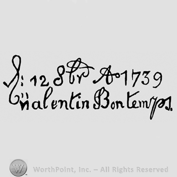 12 Slr Ao 1739 written above Valentin Bontemps