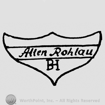 Alten Rolhau written above joined letters BH, all written on a shield shape frame