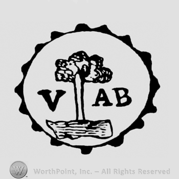 V followed tree and AB written in a serrated circle