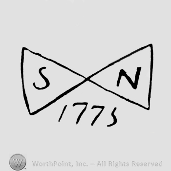 S and N written on a bow above 1775