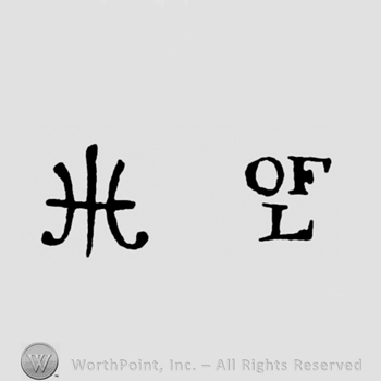 Fleur-de-lis followed by letters OF written above letter L