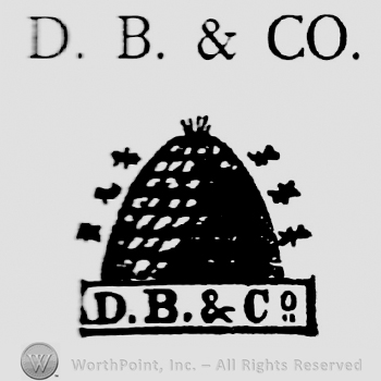 D.B. & Co written above a beehive. D.B. & Co written inside a rectangular frame beneath
