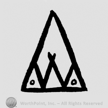 Initial W inside triangle. A small circle on the left, another one on the right