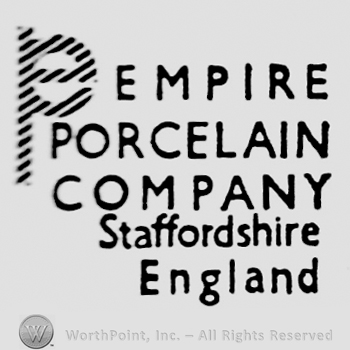 Three rows of capital writings: Empire Porcelain Company followed by Staffordshire England. On the upper left side is a monogram of initials E P