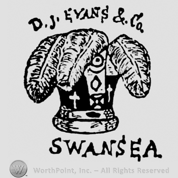 D.J. Evans & Co written on above crown with three large feathers. Swansea written beneath