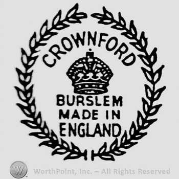 Crownford curved written above a crown. Burslem Made in England written below and surrounded by two branches of laurels