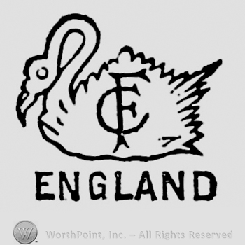 Monogram of initials C F on a swan. England written below