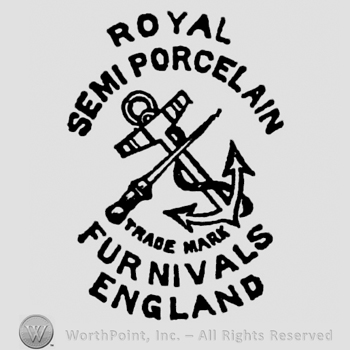 Royal Semi Porcelain curved written on two rows above crossed sword and anchor. Trade Mark Furnivals England curved written below