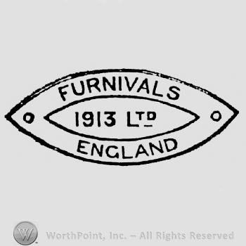 Writings inside an eye shaped frame: Furnivals above, England below, 1913 Ltd in the centre