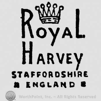 Crown on top. Royal  Harvey written below on two rows. Staffordshire England written on the bottom, on two rows