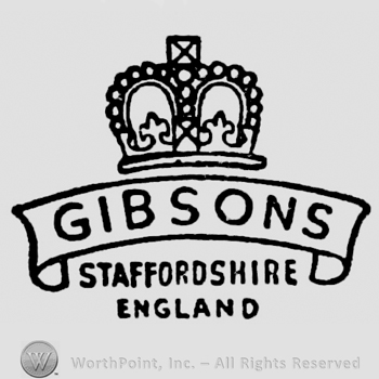 Crown above ribbon with inscription: Gibsons. Staffordshire England written below on two rows