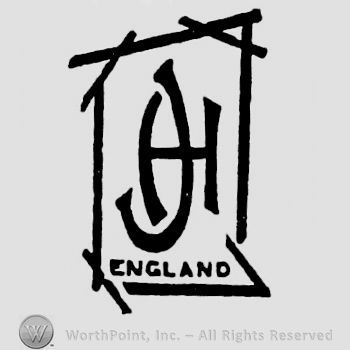Monogram of initials: J over H. England written below. Inside stylish frame