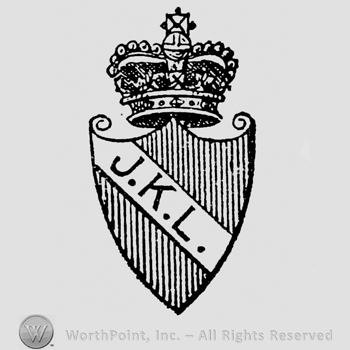 Crown above shield with diagonal frame containing inscription: J. K.L.