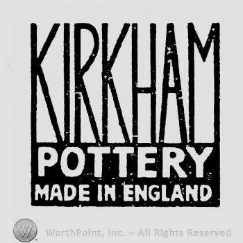 Newspaper font writing on top: Old Staffordshire Porcelains. Followed by two rows of capital writings: Kirkham 1858 England