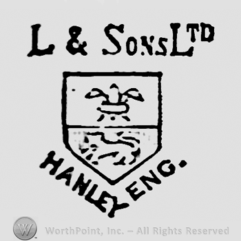L & Sons Ltd written on top. Hanley Eng written beneath shield divided into two parts: one with a fleur-de-lis, one with a lion