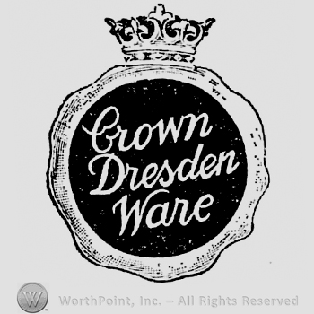Crown above oval panel with inscription: Crown Dresden Ware