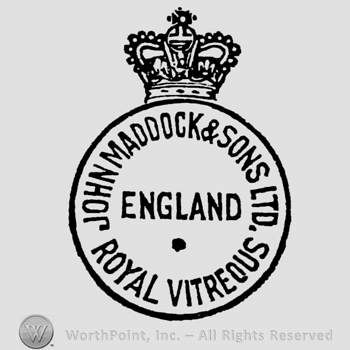 Crown above circle with writings: John Maddock & Sons Ltd. curved above, England in the centre, dot below, Royal Vitreous curved on the bottom