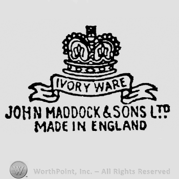 Crown above ribbon containing inscription: Ivory Ware.  John Maddock & Sons Ltd England written below on two rows