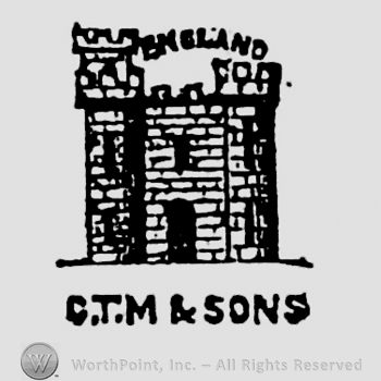 Castle below curved writing: England. G.T.M & Sons written beneath castle