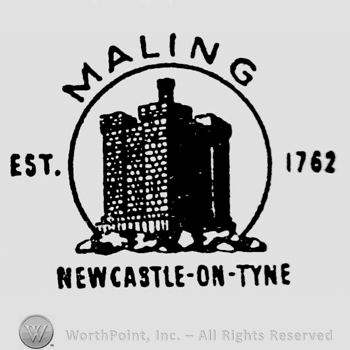 Maling curved written above circle containing castle. New Castle-on-Tyne written below. Est. written on the left side of the circle, 1762 on the right side
