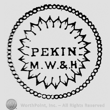 Pekin M. W. & H. written on two rows inside a flower shape, surrounded by a circle made of pearls