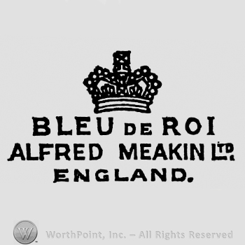 Crown above three rows of writings: Bleu de Roi, Alfred Meakin ltd., England