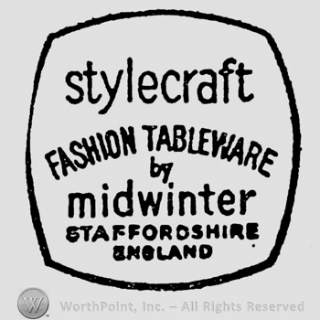 Stylecraft lowercase written on top. Fashion Tableware by midwinter Staffordshire England written on five rows, inside frame
