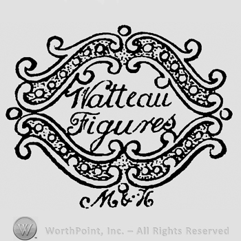 Watteau Figures written on two rows inside complex frame. M & H written below