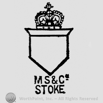 Crown above shield frame. M S & Co Stoke capital written below on two rows