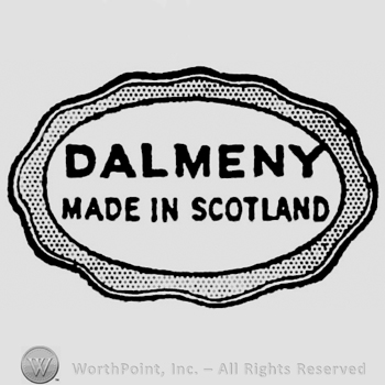 Dalmeny Made in Scotland capital written on two rows inside oval surrounded by wavy contour line
