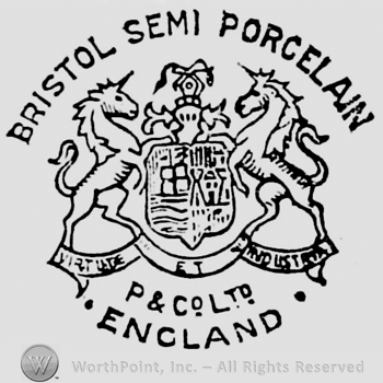 Bristol Semi Porcelain capital curved written above Royal Arm mark. P & Co Ltd England curved written below