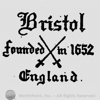 Newspaper font writings: Bristol on top, crossed swords between: founded and in 1652, England written below