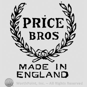 Price Bros capital written on two rows between laurels. Made in England capital written on two rows below