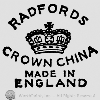 Radfords curved written above crown. Crown China curved written below. Made in England capital written below