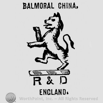 Waking lion above initials: R & D. Balmoral China capital written on top, England capital written on the bottom
