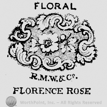 Floral capital written above frame containing flower. R.M.W. & Co Florence Rose written beneath, on two rows