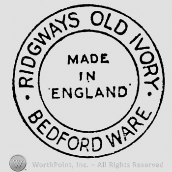Made in England written in the centre of the circle, Ridgways Old Ivory on the upper border, Bedford Ware on the bottom side border