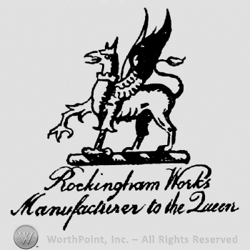 Mystic creature: lion with beak of an eagle, wings and clutches. Rockingham Works Manufacturer to the  handwritten below, on two rows