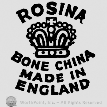 Rosina capital written above crown. Bone China Made in England capital curved written below on two rows