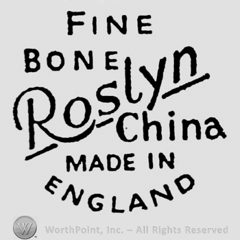 Fine Bone written on top. Roslyn written on a slanted line and underlined. China Made in England written below