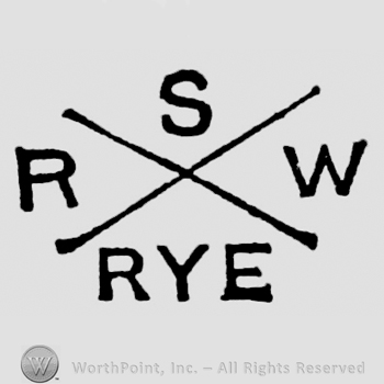 Two crossed lines containing initials in the spaces formed: S above, R left, W right, Rye below