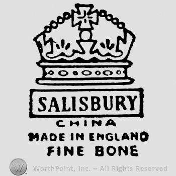 Crown above frame containing Salisbury. China Made in England Fine Bone capital written on three rows