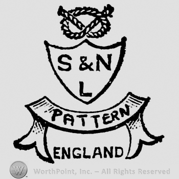 Staffordshire Knot above shield containing initials: S & N L. Ribbon with inscription below: Pattern. England capital written below