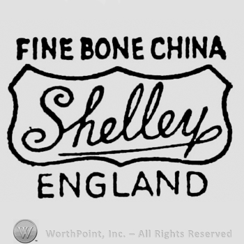 Shelley handwritten and underlined written inside frame. England capital written below. Fine Bone China bold and capital written above