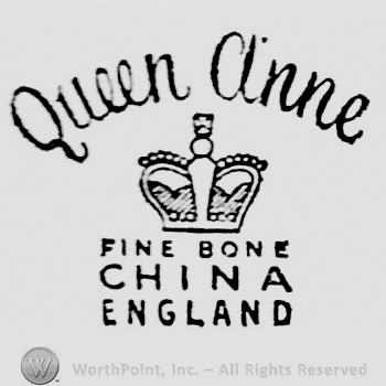 Queen Anne curved written above crown. Fine Bone China England capital written below