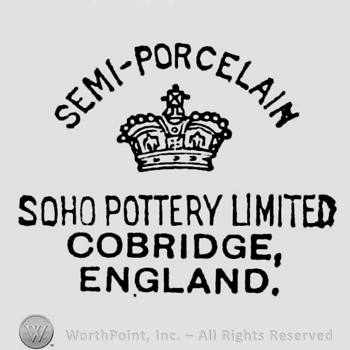 Semi-Porcelain curved written above crown. Soho Pottery Limited Cobridge England capital written below