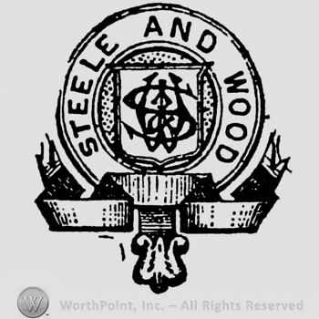 Design on circular panel containing in the centre: shield with monogram of S & W, on the upper border: Steele and Wood. Ribbon below