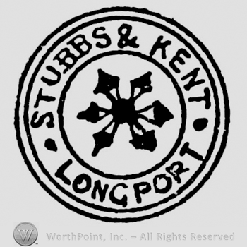 Six-petalled flower in the centre. Stubbs & Kent curved written above, Longport curved written below, inside circle