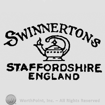 Swinnertons curved written above a tea pot. Staffordshire England written below on two rows