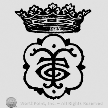 Crown above rose containing in the centre monogram of T G